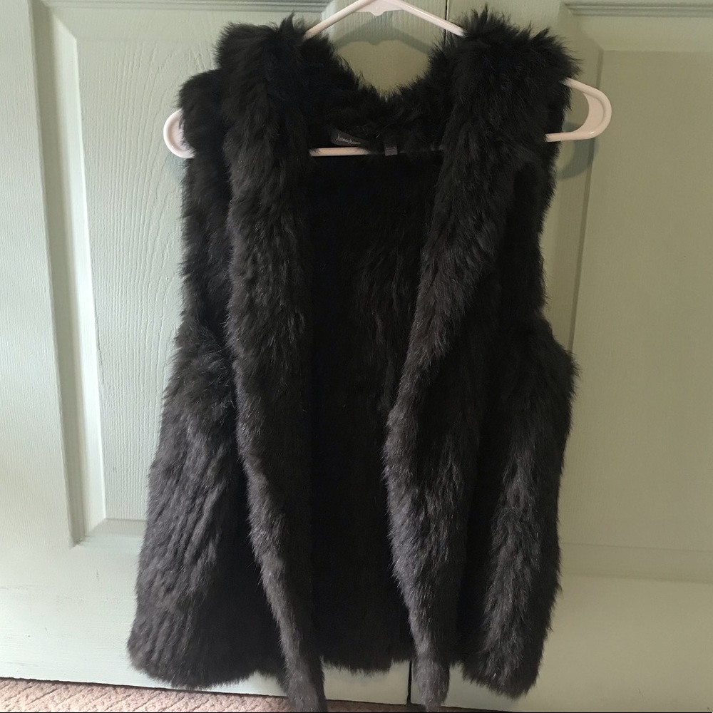 Neiman Marcus Olive Green Rabbit Fur Vest w Hood
